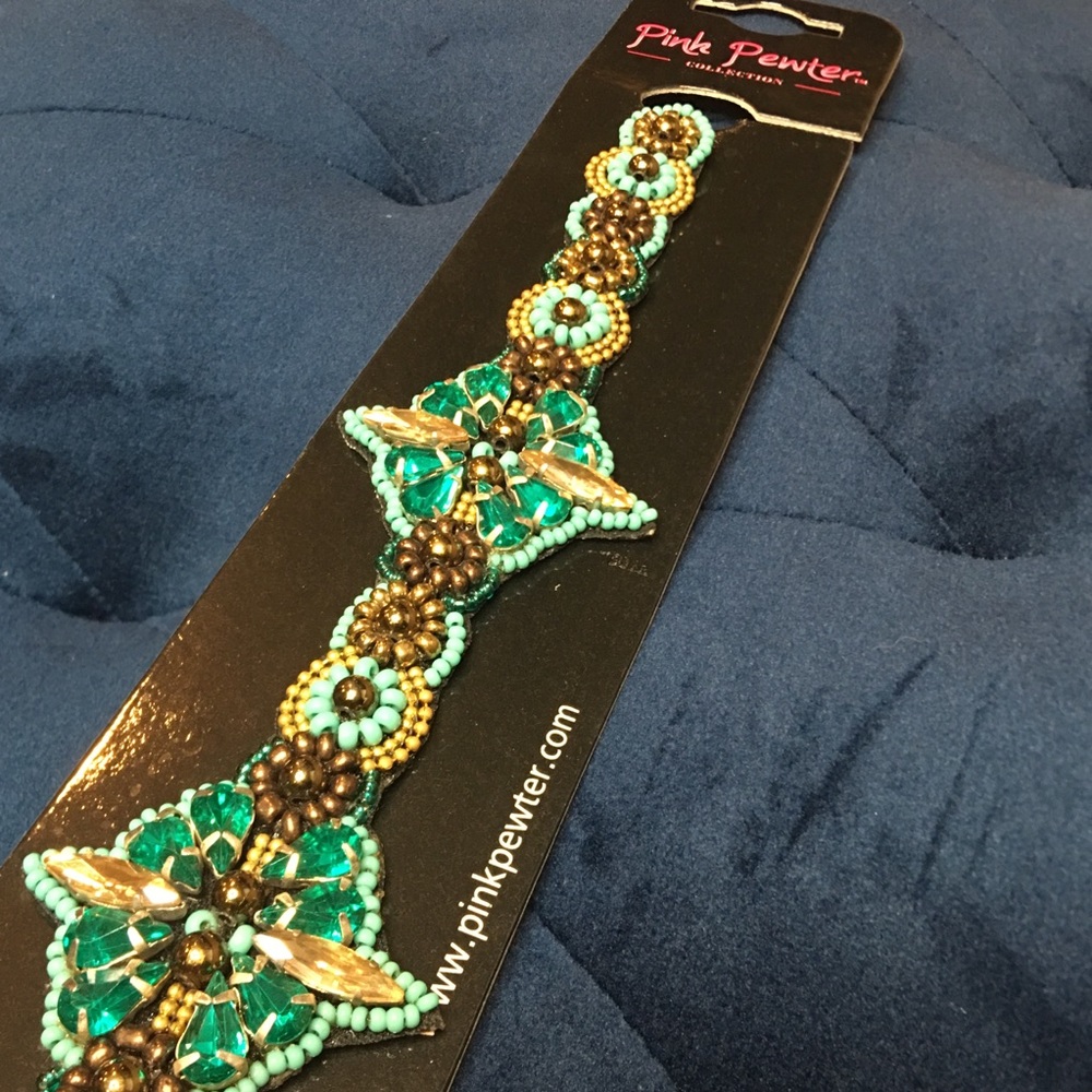 Pink Pewter Zinnia Elastic Stretch Headband NEW